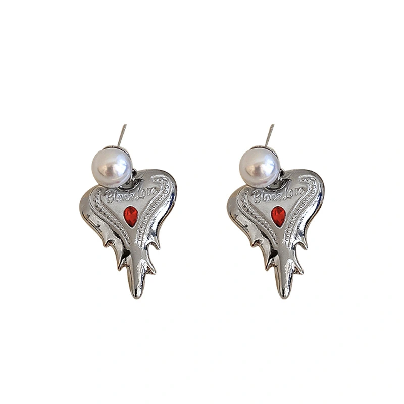 925 Silver Needle Pearl Love Letter Stud Earrings Korea