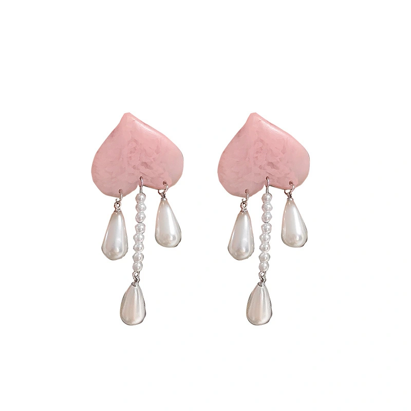 Pearl Peach Love Long Mori Girl Earrings