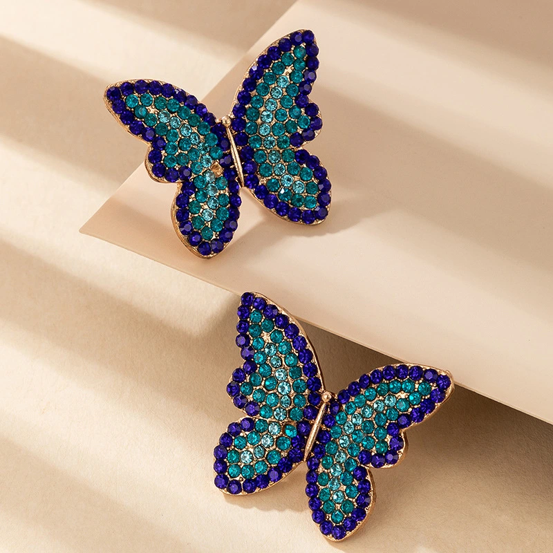 Frosty Wind Earrings Ear Jewelry Female Popular Elements Blue Full Diamond Butterfly Stud Earrings