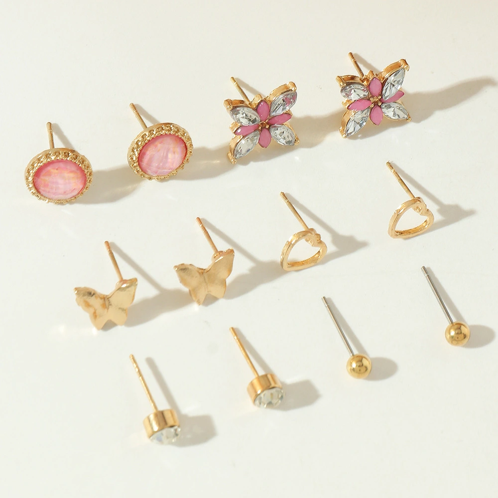 Personality Geometric Love Earrings 6 Pairs Set