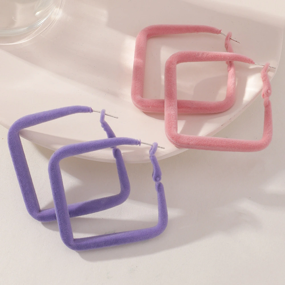 Geometric Personality Color Square Flannel Earrings