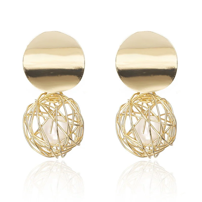 European And American Style Metal Brushed Ball Earrings