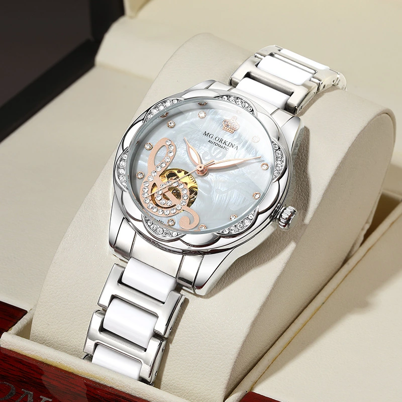 Ouqina Watch Female Automatic Mechanical Watch Ceramic Steel Band