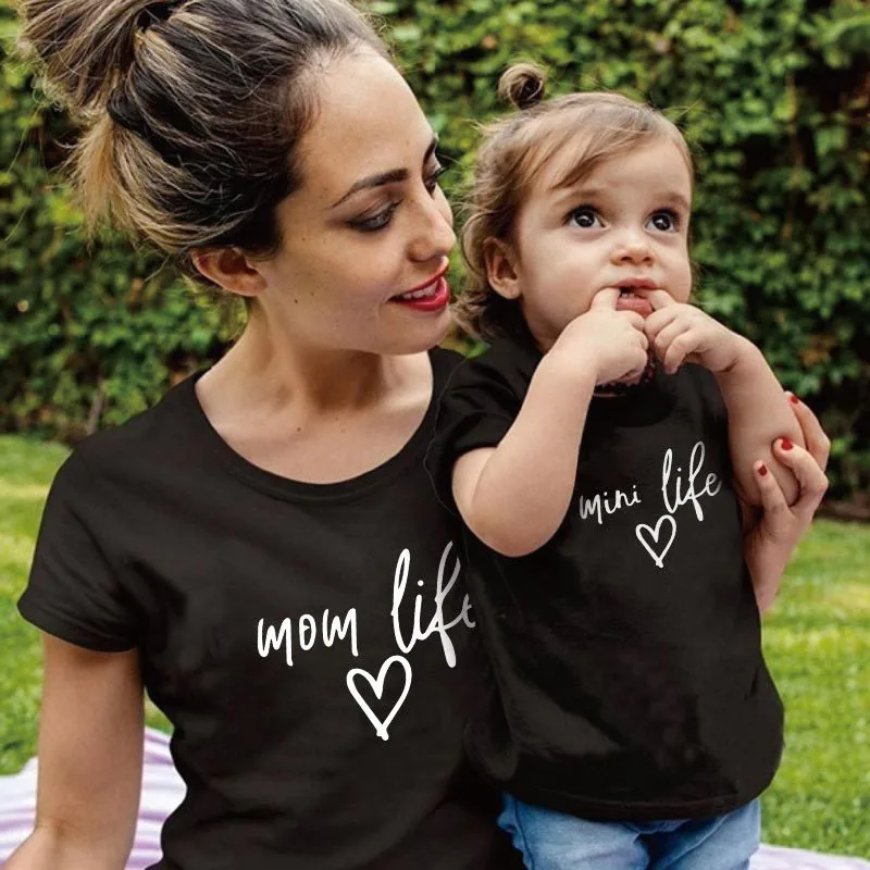 T-Shirt Letter Printing Mom Girl Love Summer Short-Sleeved Round Neck Top