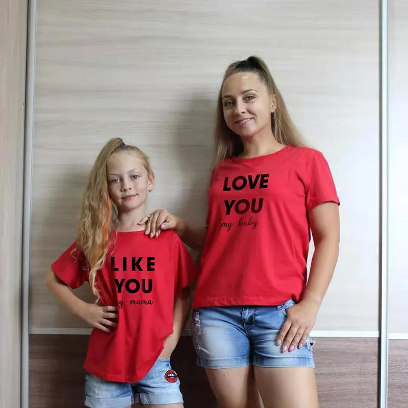 Parent-Child Short-Sleeved Mom And Daughter Summer Short Tops Have Love Parent-Child Wear