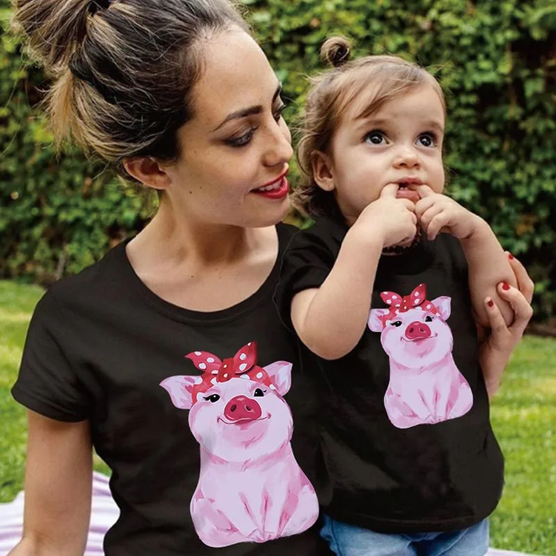 Short-Sleeved T-Shirt Sweet Cartoon Cute Piggy Print