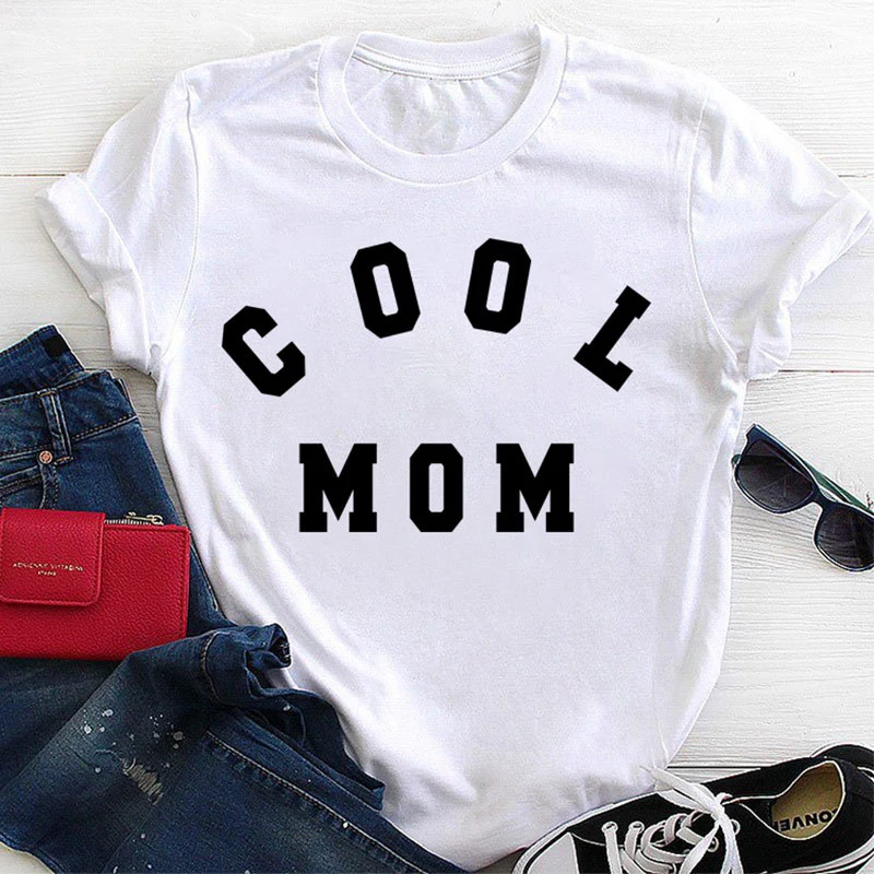 Summer Women Cool Momt Shirt Round Neck Casual Letter Printing