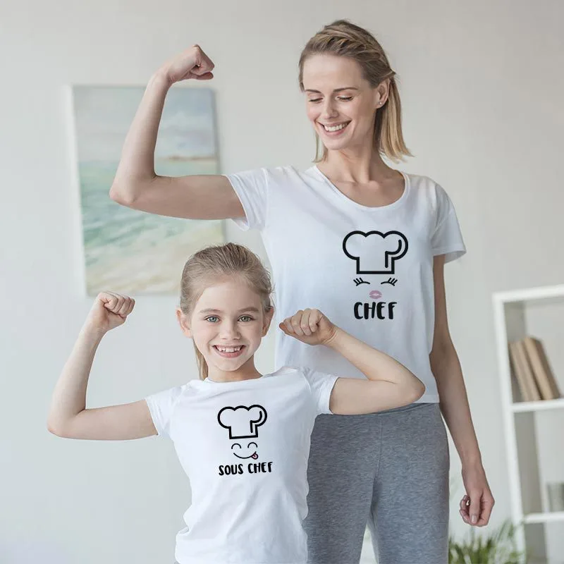 Women Summer Short-Sleeved T-Shirt Chef Hat Cartoon Print