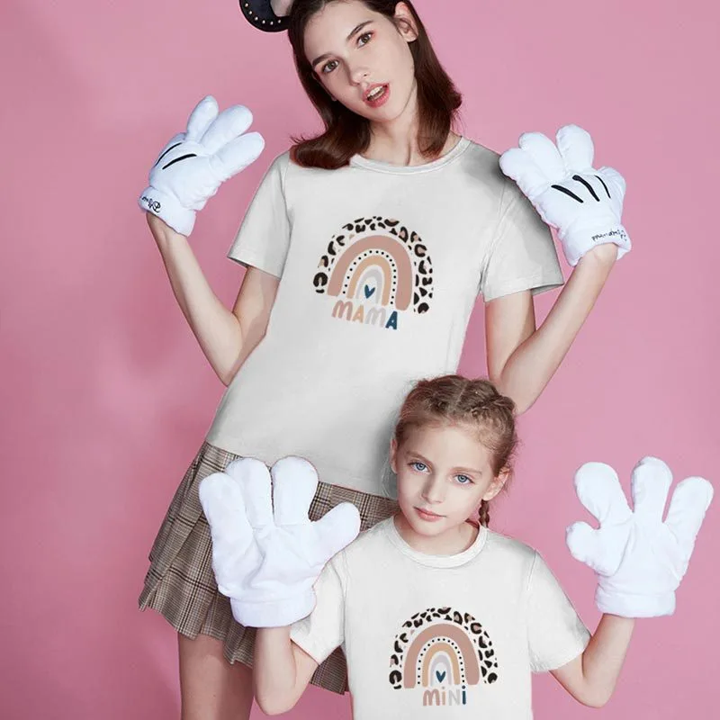 Short Sleeve T-Shirt Top Leopard Print Love Rainbow Print Short Sleeve Female Women