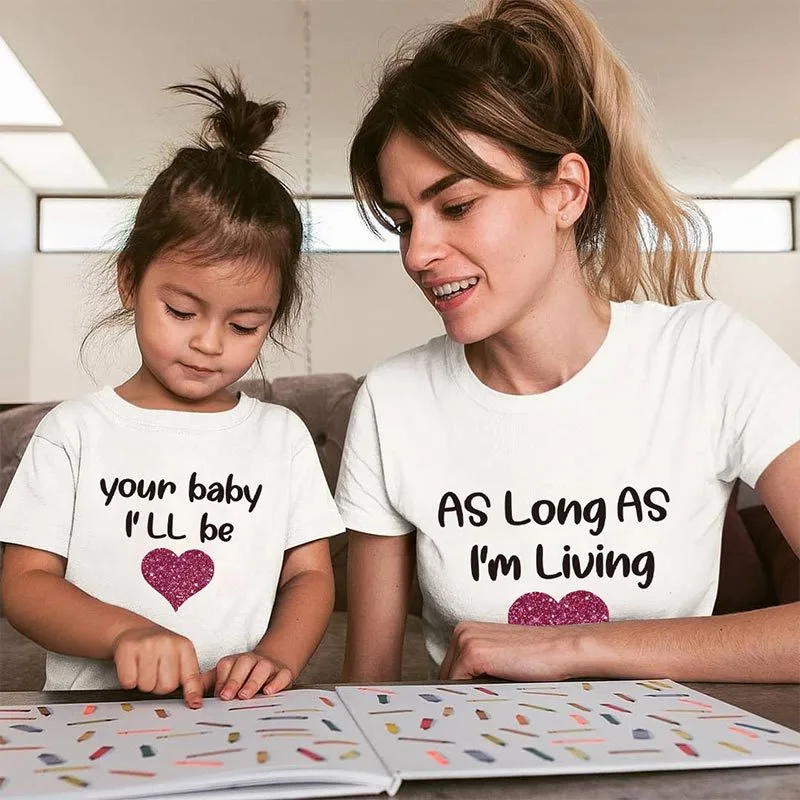 Parent-Child Short-Sleeved T-Shirt European And American Love Letter Mother Women Cartoon Short-Sleeved