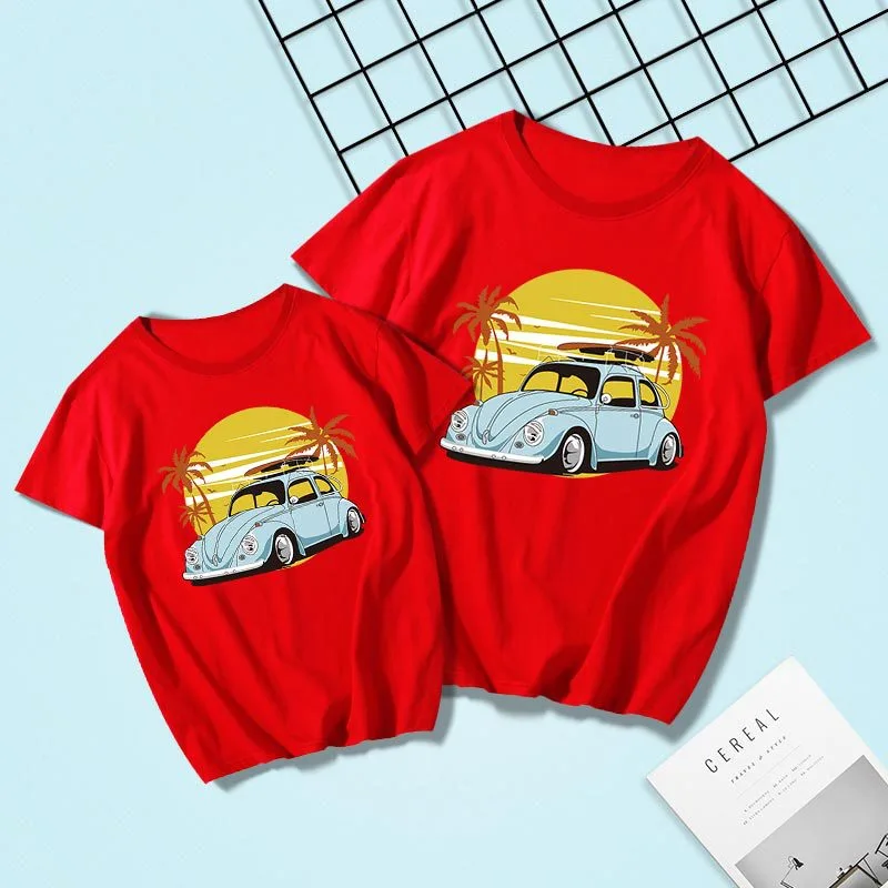 Short Sleeve T-Shirt Mother And Daughter Car Printing