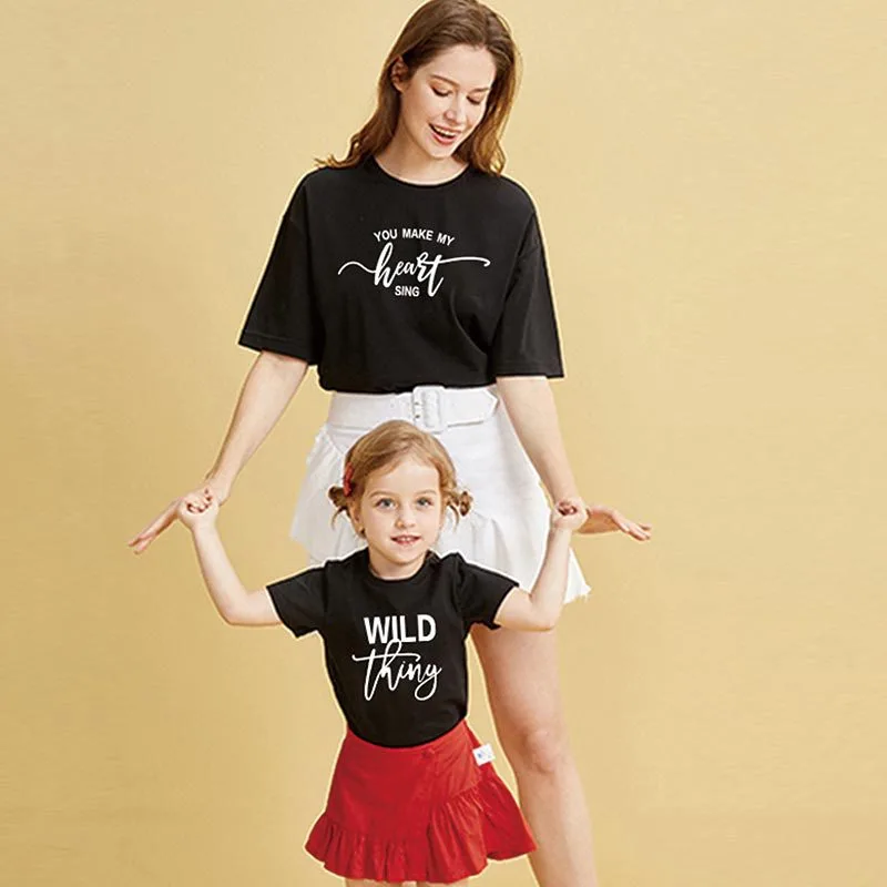 Simple Letter Printing Mother And Dress Childlike Cute Mom And Girl