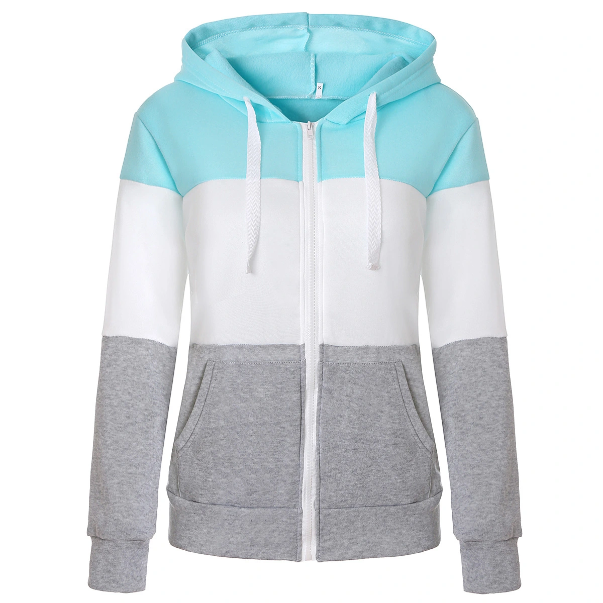 Fashion Three-Color Stitching Slim-Fit Hooded Cardigan European And American Women's Sweater