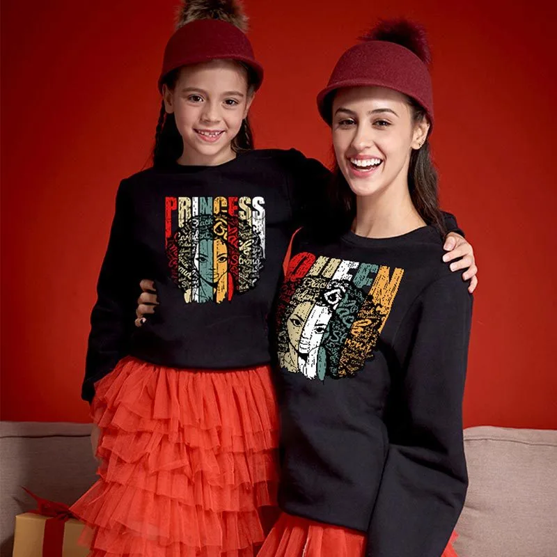 Mother And Daughter Parent-Child Long-Sleeved Sweater Abstract Print