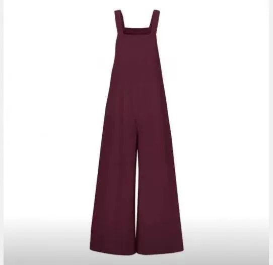 Cotton And Linen Solid Color Suspenders Long Wide-leg Jumpsuit