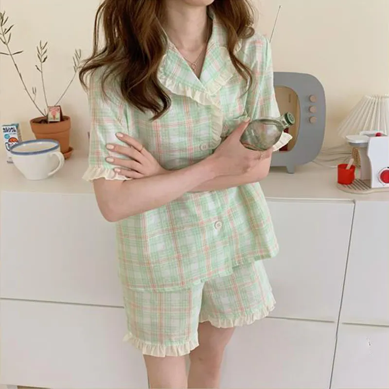 Cardigan Pajamas Women's Spring And Summer Short-sleeved Shorts Suit