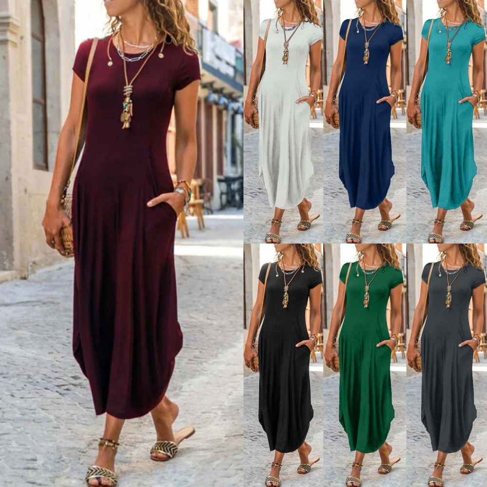 New Style Long Skirt Pullover Short Sleeve Round Neck Mid Waist Skirt