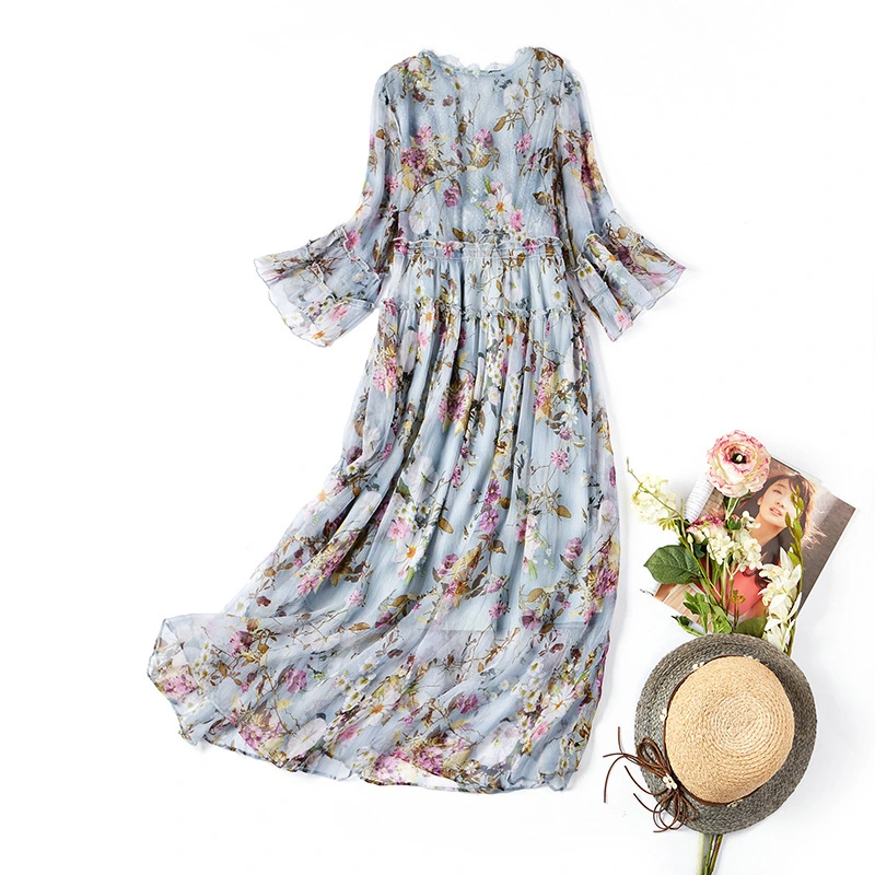 Mid-length Skirt Lace V-neck Lace Slim-fit Silk Dress