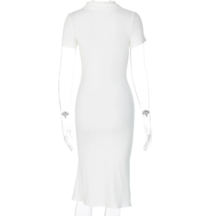  Autumn Zinc INS Sexy Shirt Collar Button Beveled Side Slit Dress