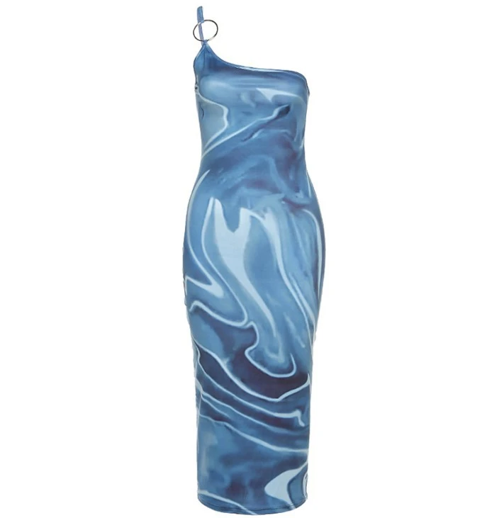 Summer Zinc INS Sling Slanted Shoulder Sexy Slim Print