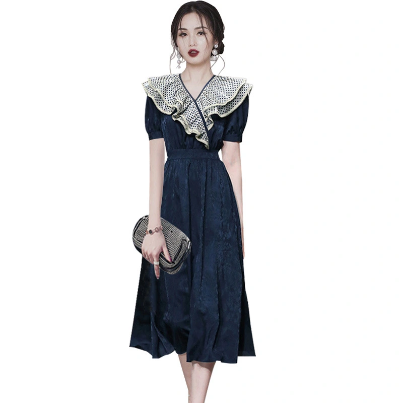 V-neck Polka Dot Ruffled Long Skirt With A Waist, Thin And Large Skirt Dress Women