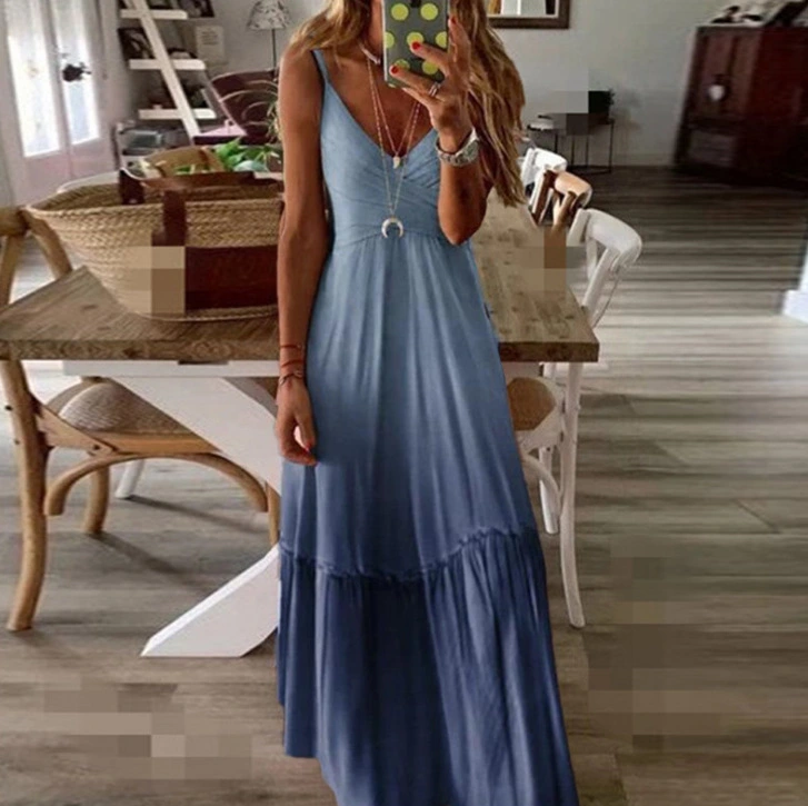 Loose V-neck gradient dress