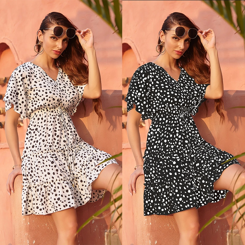 Women Chiffon Floral V-Neck Tie Dress Women French Casual