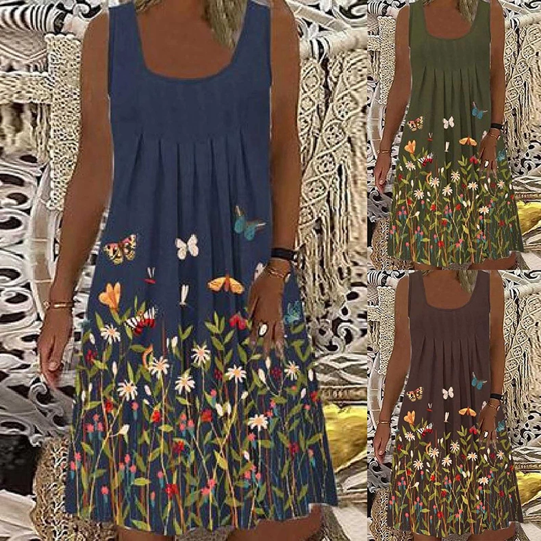 Ladies Dress With Digital Positioning Printing For Women Straps