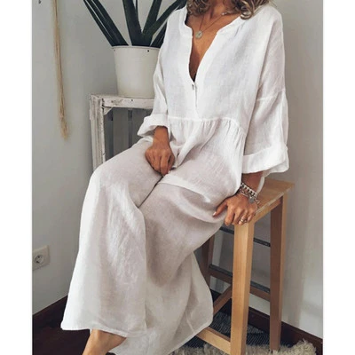 Loose Plus Size Fat Casual Printed Long-Sleeved Dress Women