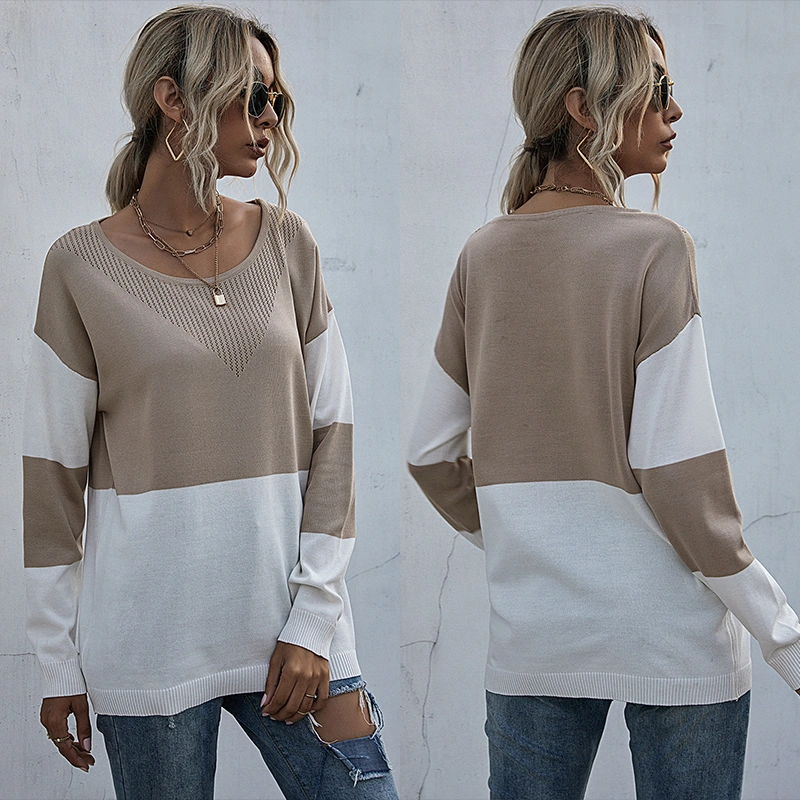 Solid Color Knitted Square Collar Loose Off-Shoulder Bottoming Sweater Women Long Sleeves