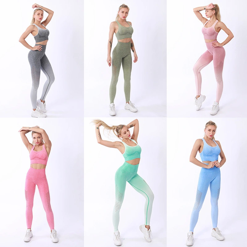 Seamless Yoga Suit Female Gradient Color Outdoor Running Sports Breathable Sweat-absorbent