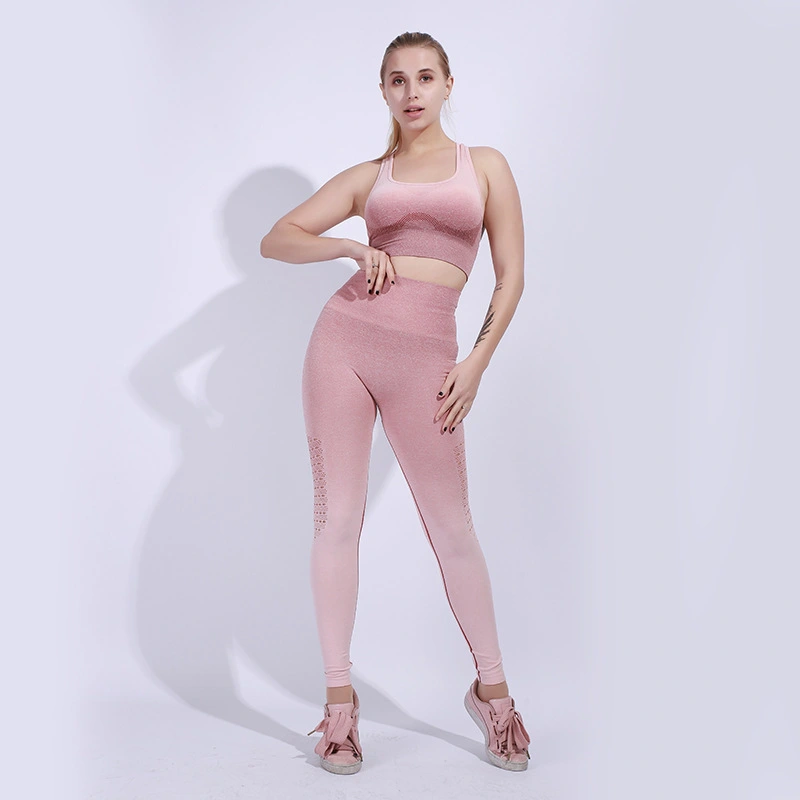 Seamless Yoga Suit Female Gradient Color Outdoor Running Sports Breathable Sweat-absorbent