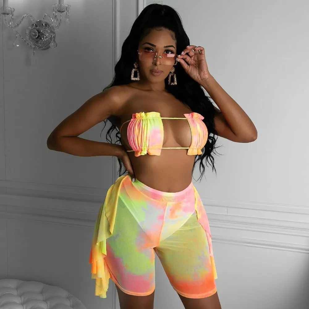 New Style Bikini Boxer Three-Piece Swimsuit Tie-Dye Bikini