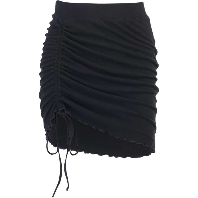 Drawstring Pleated Skirt Split A-line Hip Skirt