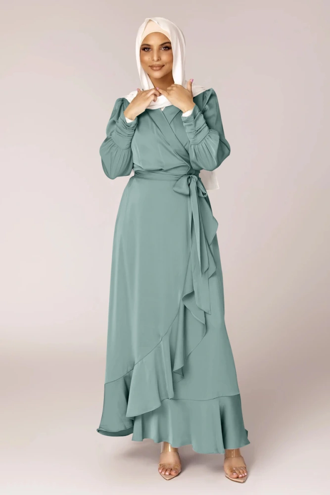 Irregular Ruffled Lace-up Long Dress