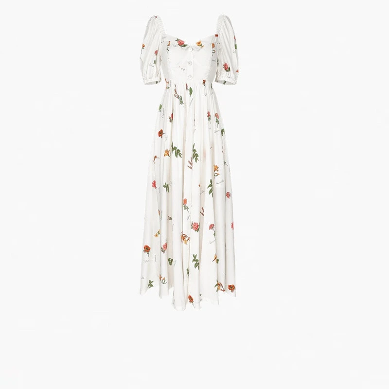Retro Niche Platycodon Grandiflorum White One-piece Dress Female White Rose