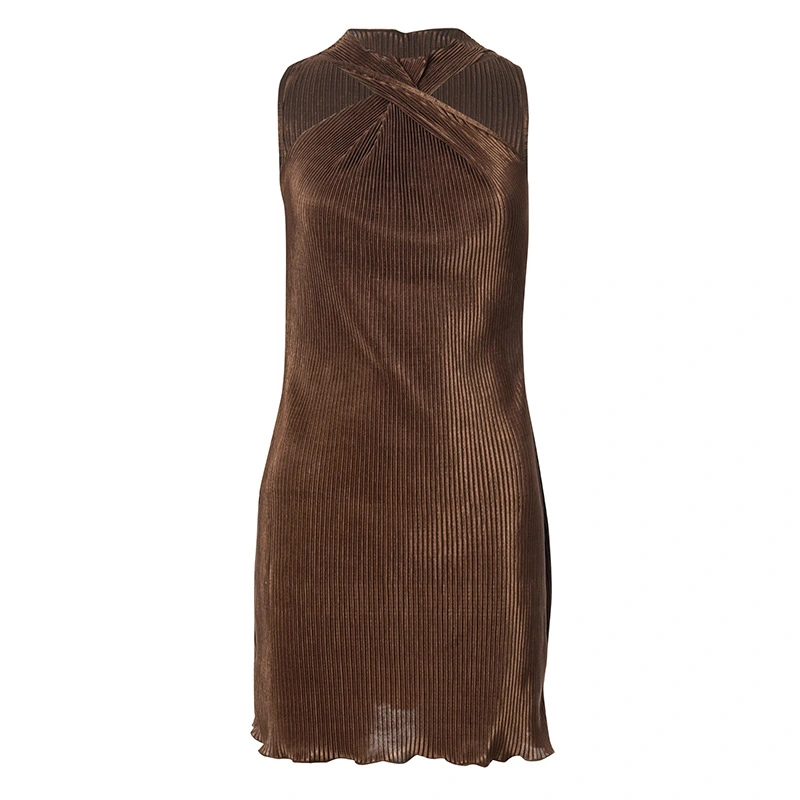 Sleeveless Cross Halterneck Wooden Ear Dress