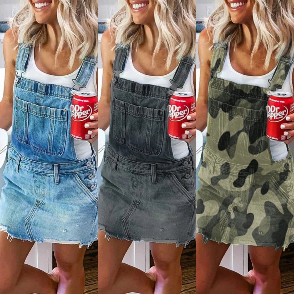 Women's denim skirt suspender skirt