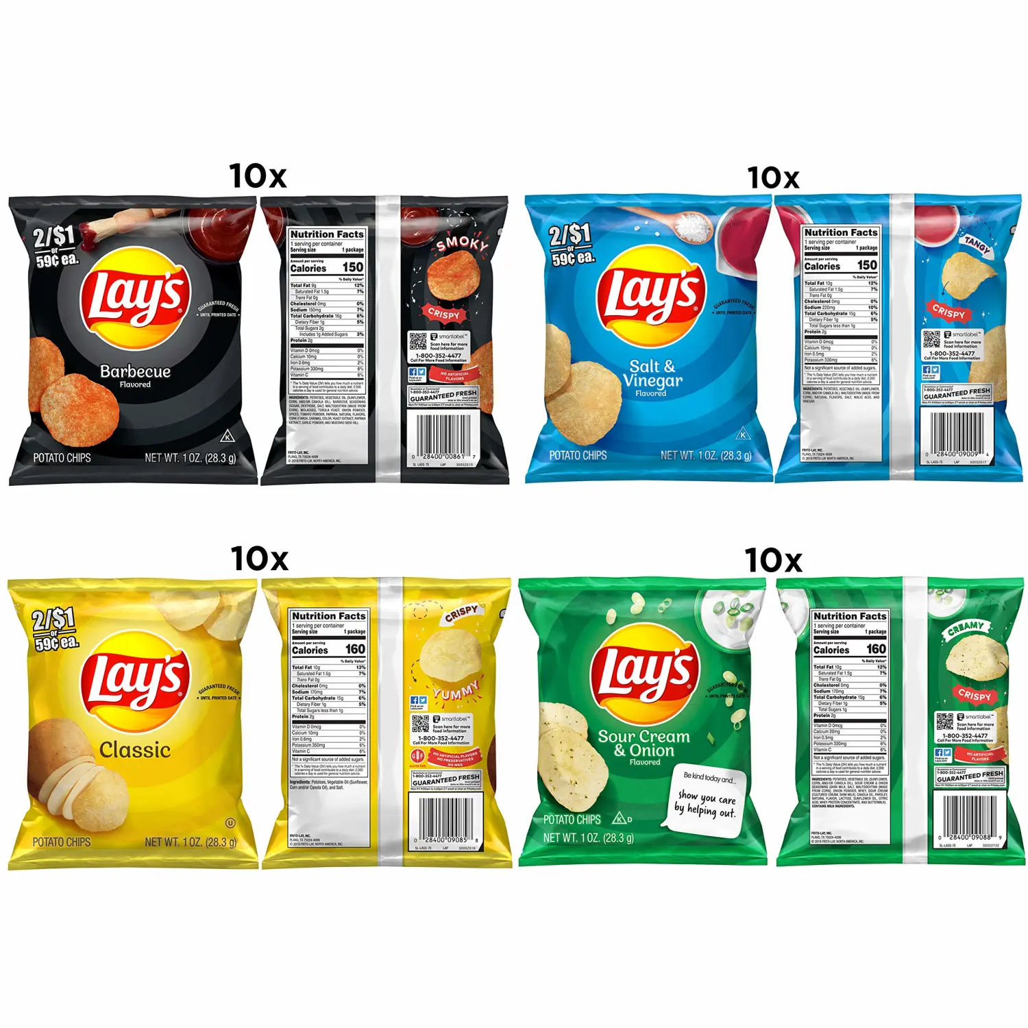 Lay's Potato Chips, 4 Flavor Variety Pack, 1 oz Single Serve Bags, (40 Pack)