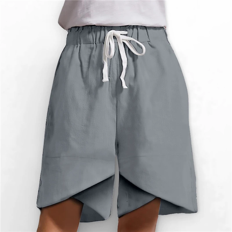 Elastic Waist Wide Leg Pants Pockets Loose Ladies Casual Shorts