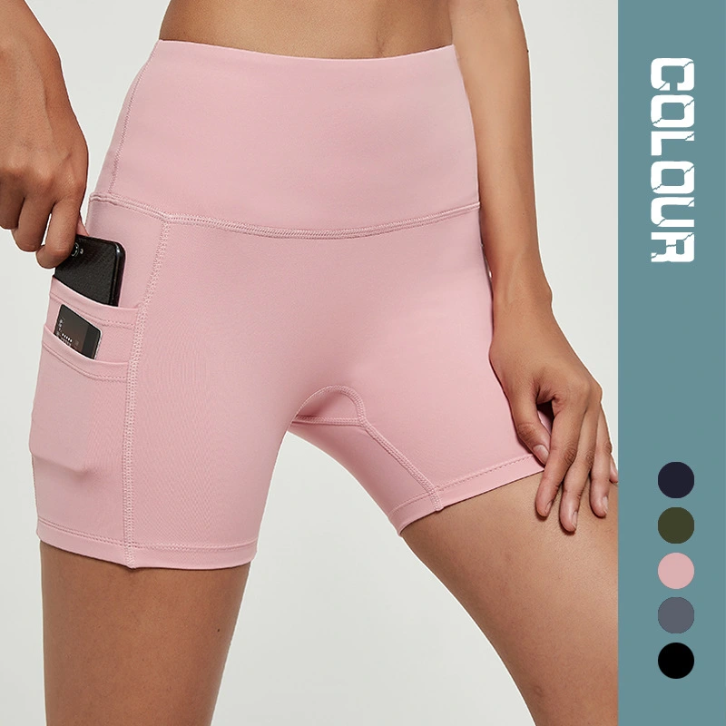 Pocket European And American Yoga Pants Summer Breathable Peach Butt Shorts Sports Tight Three-point Pants