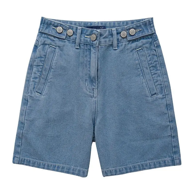 Adjustable Button Denim Shorts Women Loose Five-point Pants