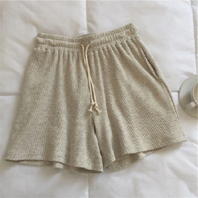 Waffle Fabric Cotton Shorts Women's High Waist A-line Wide-leg Hot Pants