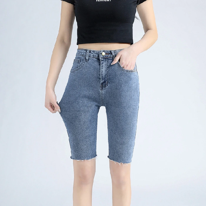 Simple Temperament Trendy With Denim Five-point Pants Women's Tight-fitting