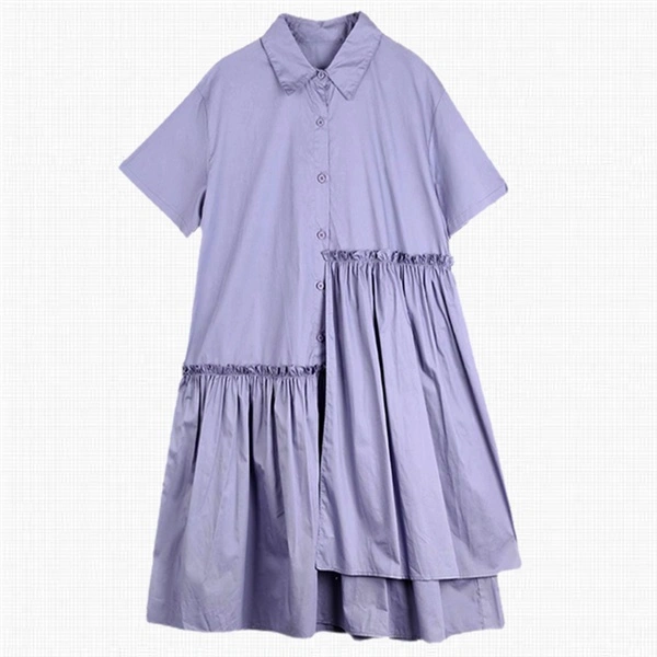 French Style Mid-length Irregular Short-sleeved Shirt Dress