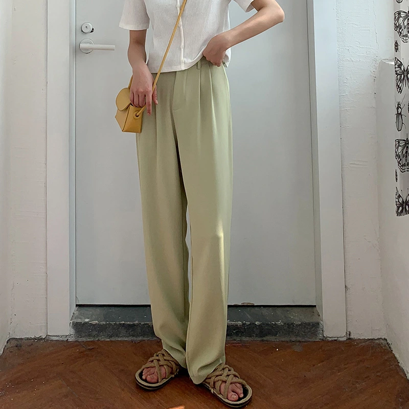 Beige Suit Straight Loose Black Drape Summer High Waist Mopping Casual Wide-leg Pants