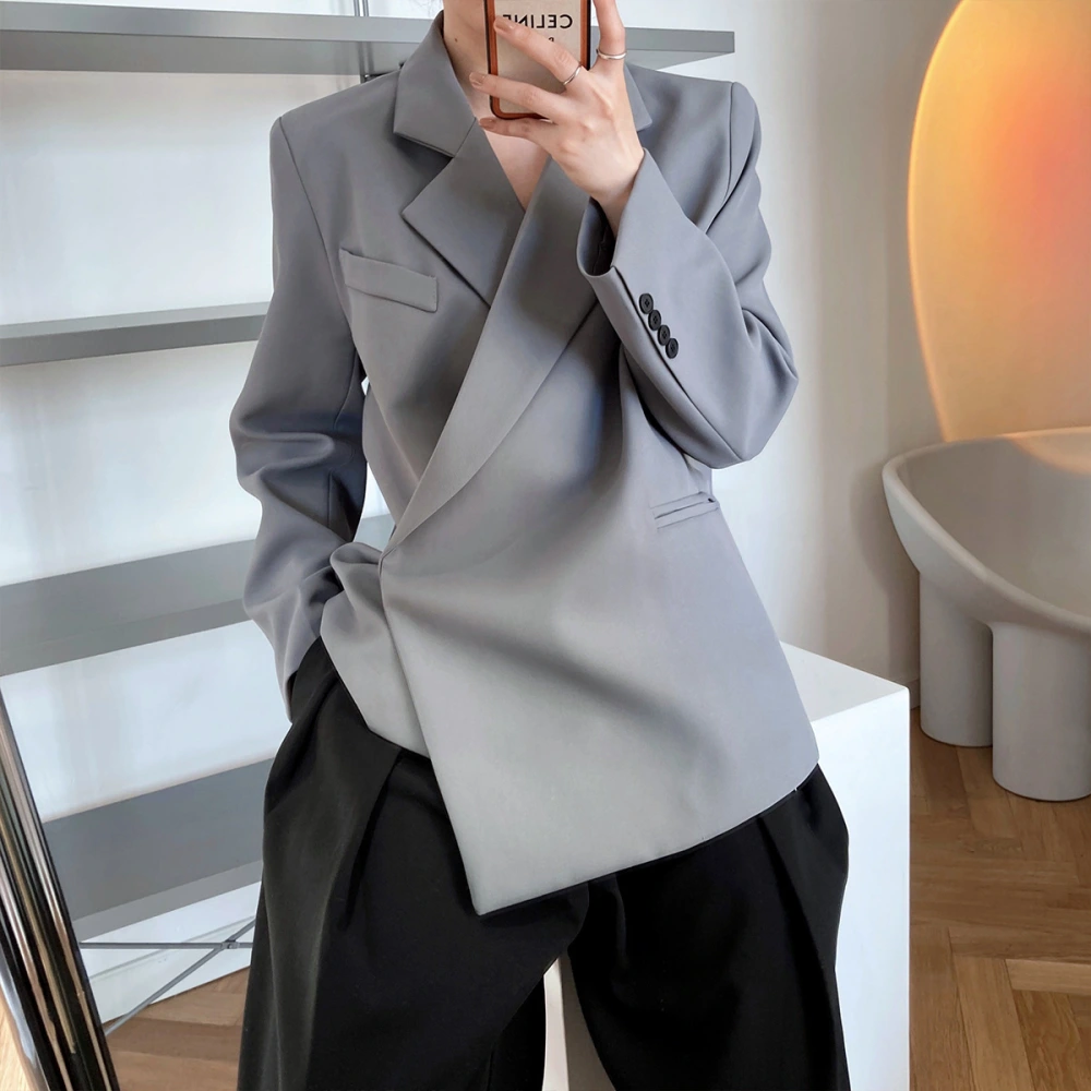 Mooirue Spring Elegant Women Blazer Long Sleeve Hidden Button Korea Suit Top Fashion Blue Black Khaki Blazers