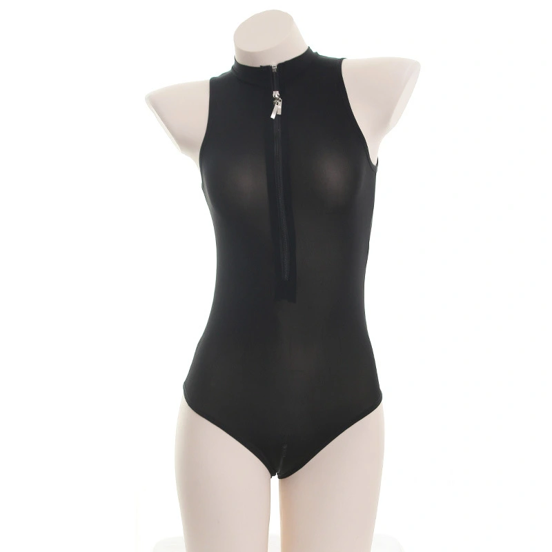 Sexy One-piece Swimsuit With Zipper  Chest And Thin Crotch