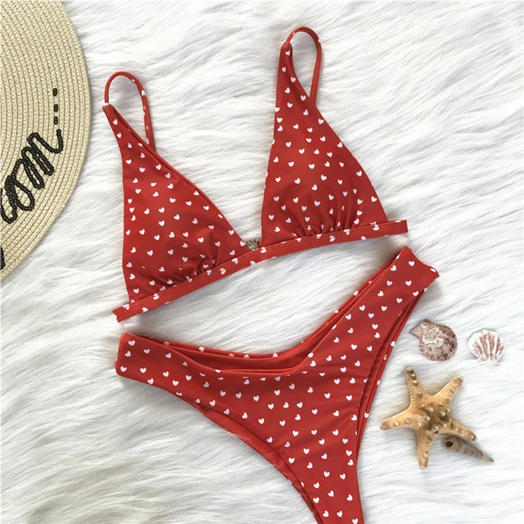 European And American Sexy Cute Bikini Retro Love Print Swimsuit