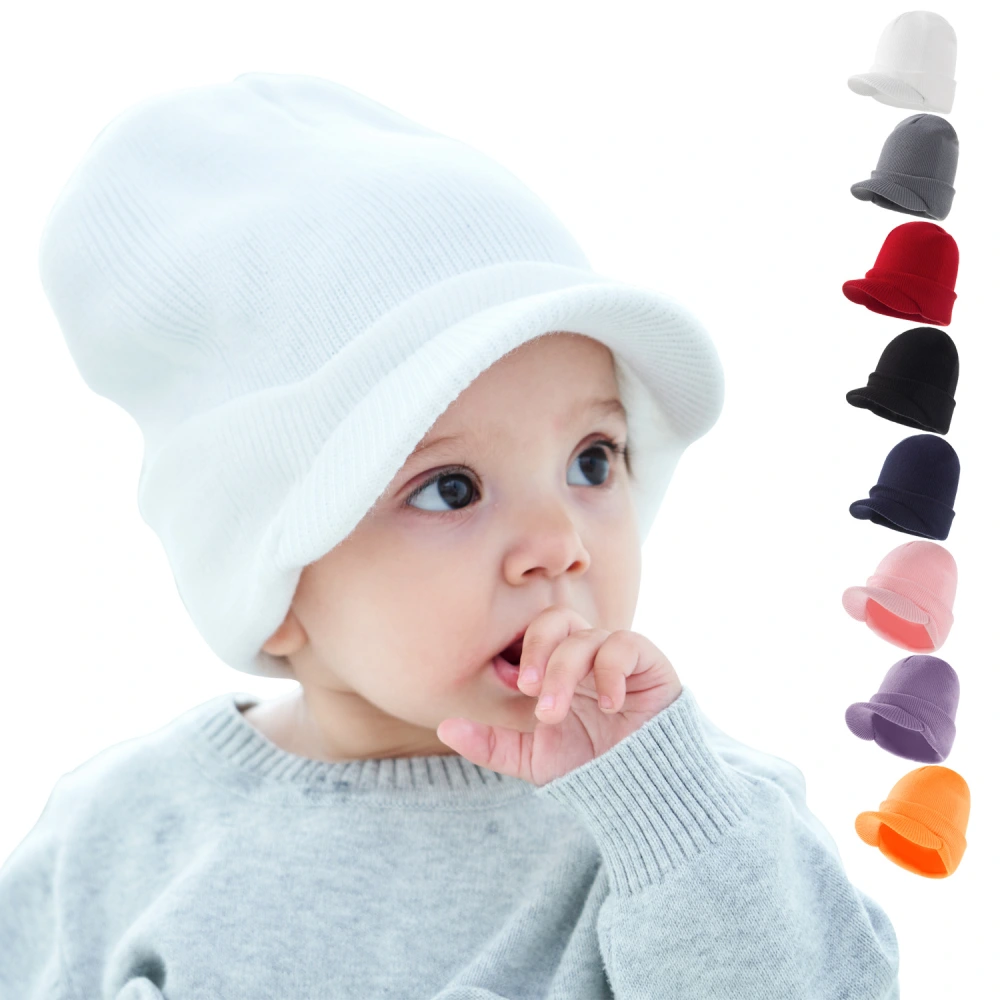 Children's Knitted Woolen Hat Solid Color With Brim To Keep Warm Male And Female Babies